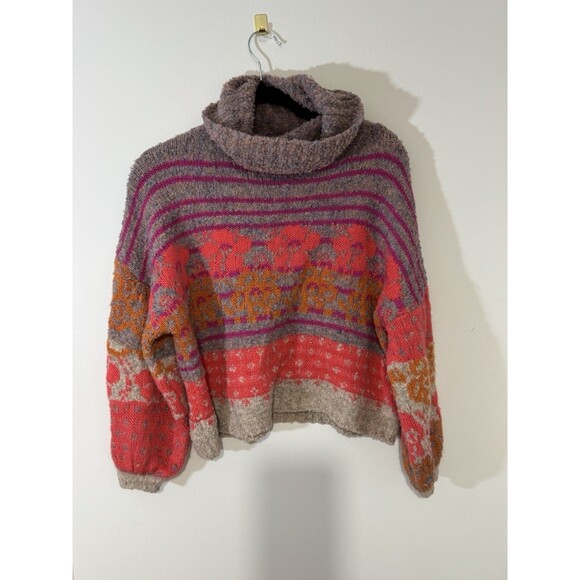 Fate Multicolor Floral Striped Knit Cowl Neck Pullover Sweater S - Picture 5 of 5